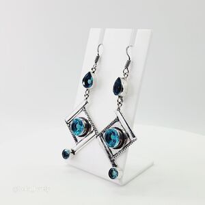 Unique Blue Topaz Handmade Drop Dangle Earrings Jewelry 2.95"